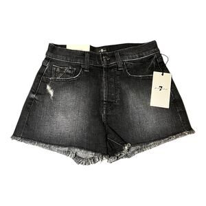 NWT 7‎ For All Mankind Black Distressed Denim Monroe Raw Cut Off Shorts Size 23